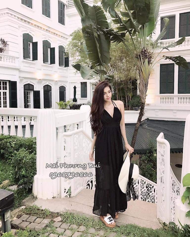 Đầm maxi cổ yếm hở lưng