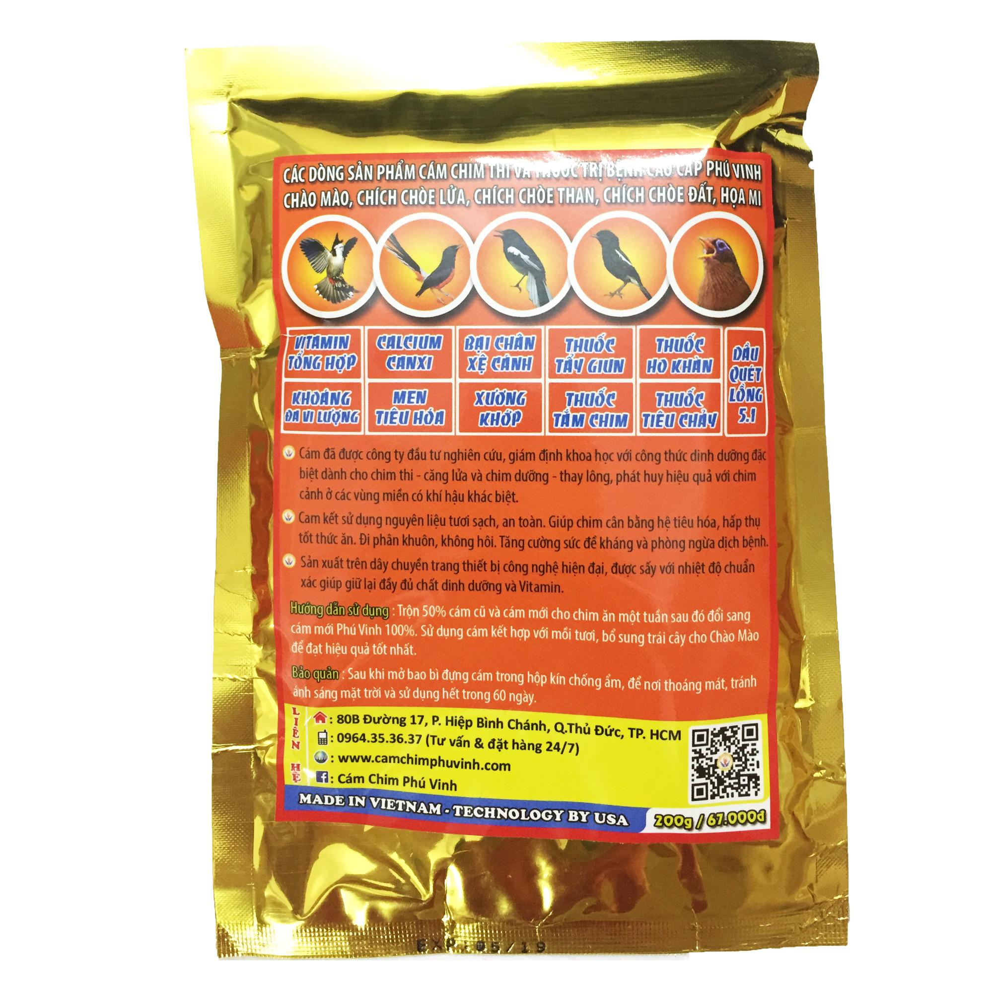 Cám Phú Vinh Chích Chòe Dưỡng - Thay Lông 200g - Thức Ăn Chim Cao Cấp