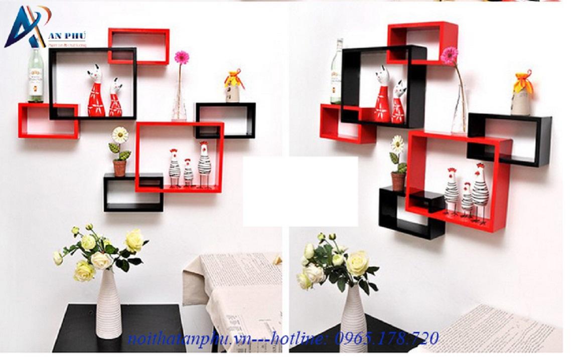 Kệ Gỗ Trang Trí Combo 3 Hình Chữ Nhật Đỏ - Đen