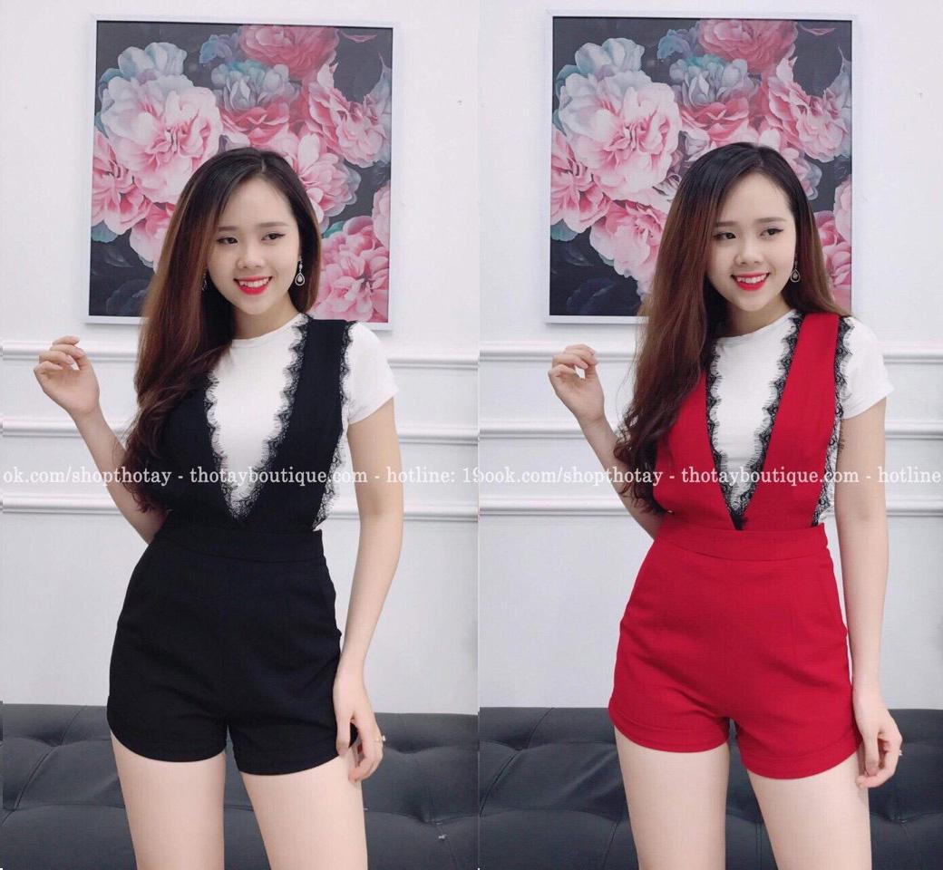 jum yếm đùi kèm áo thun rời, set yếm (Đỏ - Đen)