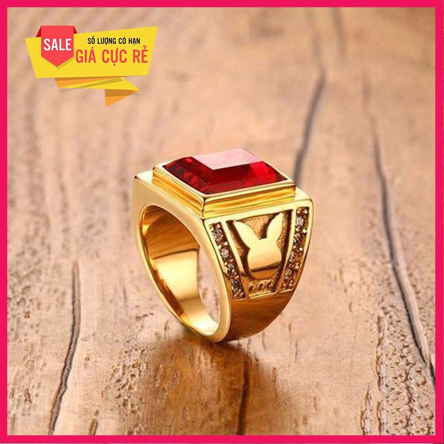Nhẫn bạc Thái mạ vàng mặt đá  ( đỏ)