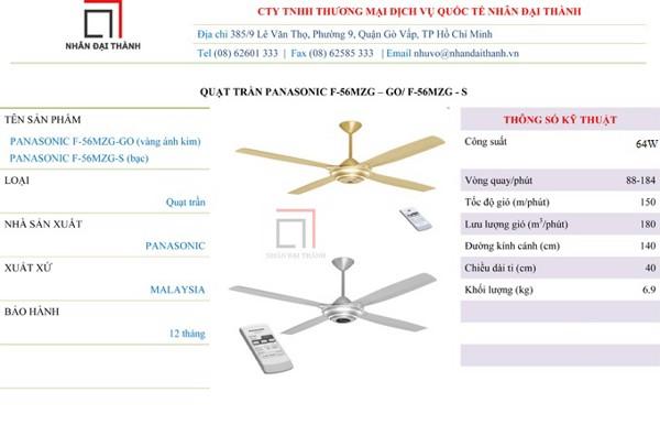 [HCM]Quạt trần Panasonic F-56MZG-S
