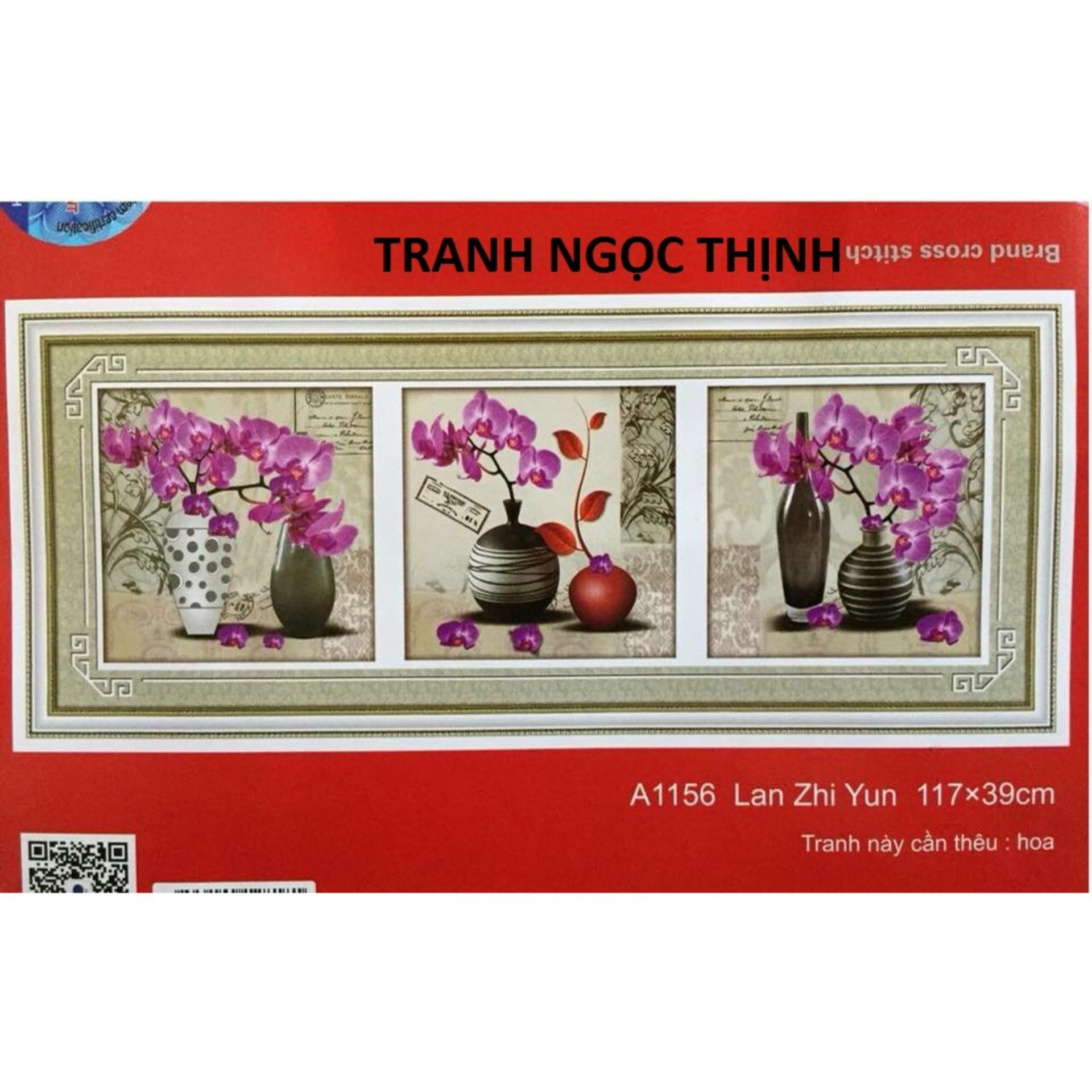 Tranh thêu chữ thập bình hoa 3 bức ya1156