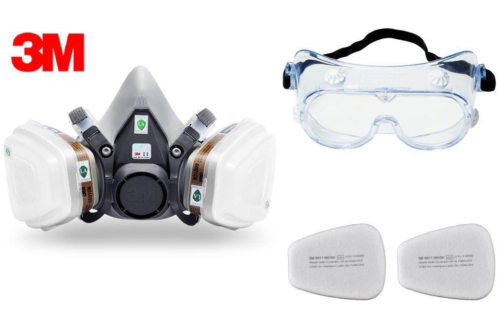 Bộ Mặt nạ 3M 6200 dùng thay thế khẩu trang rất kín và tốt hơn chống bụi siêu mịn PM2.5 phòng độc chống khói cháy, chống Virus, phòng hỏa hoạn chuyên dụng bộ đủ chi tiết và 01 Kính 3M 334/3M SF201AF cao cấp Bảo Vệ Mắt. Tặng 02 Tấm Lọc 3M 5N11