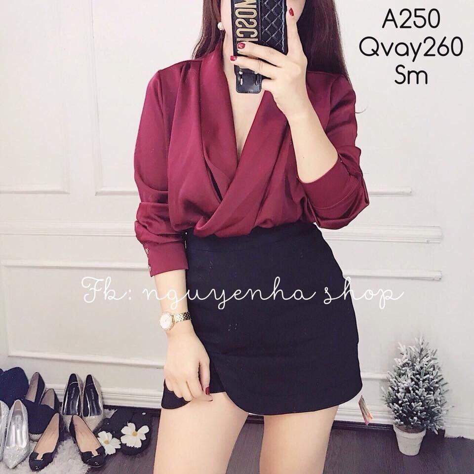 Set áo đắp chéo và chân váy