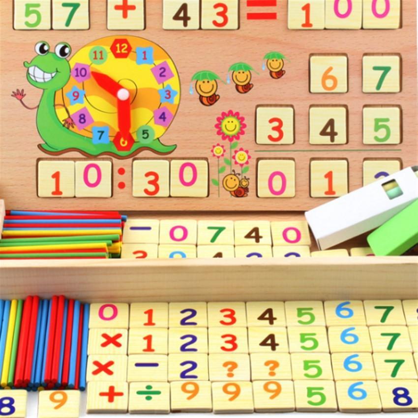Bảng gỗ 2 mặt đa năng có que tính, bộ số và dấu dạy bé học toán