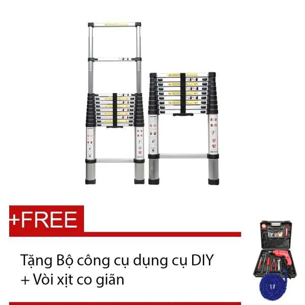 KACHI - Thang nhôm rút  3.8m + Bộ công cụ dụng cụ DIY + Vòi xịt co giãn