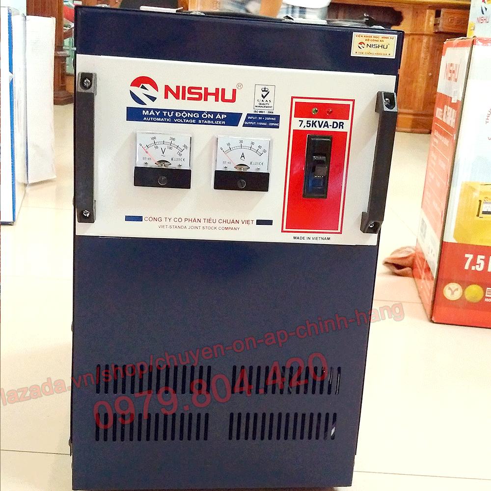 Ổn Áp Nishu 7,5KVA DR dải 90-250V, bảo hành 4 năm, 100% dây đồng