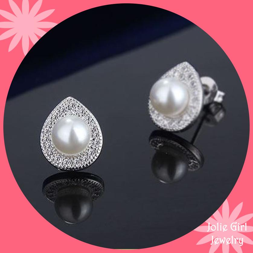 Hoa Tai Ngọc Trai HK Bạc  Đính Đá (Bạc)