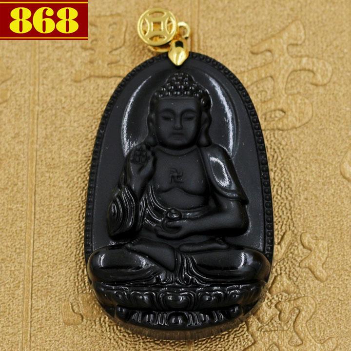 Vòng cổ A Di Đà 5 cm đá thạch anh đen AB7