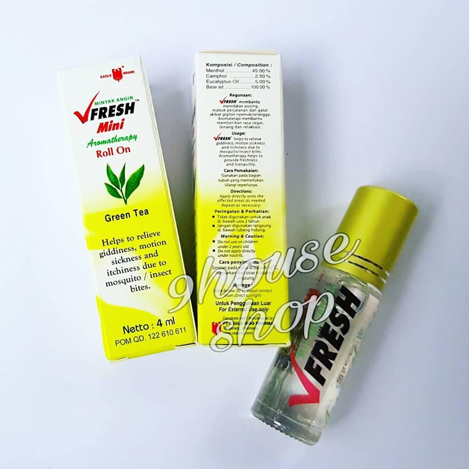 Dầu lăn tinh dầu thảo dược Green Tea VFRESH 4cc (Trà Xanh)