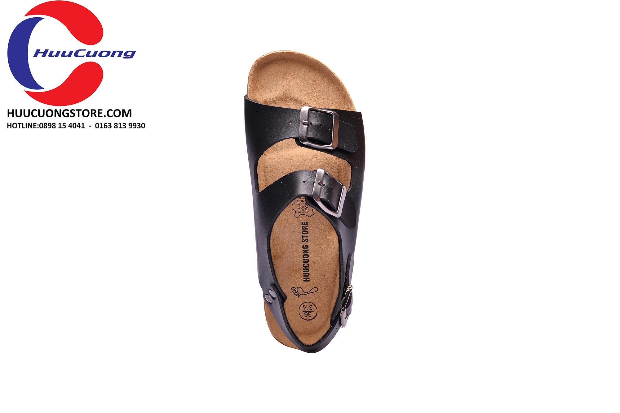 Giày sandal 2 khóa đen nam nữ đế trấu