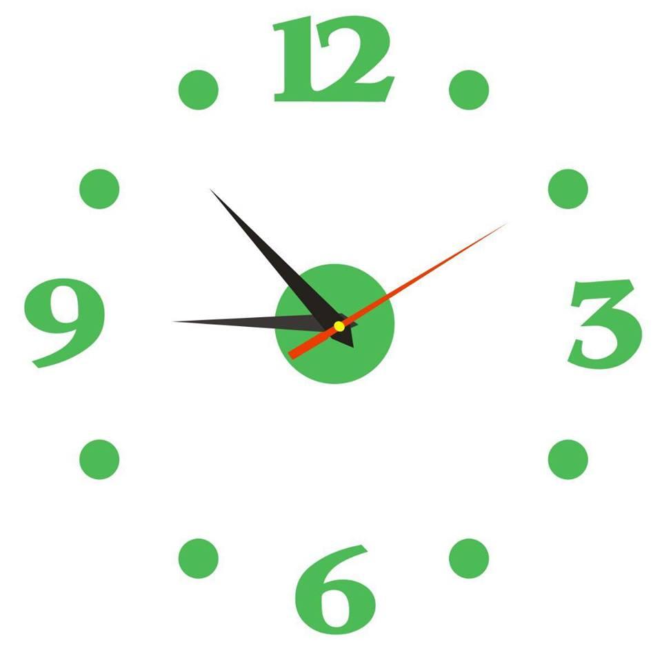 Đồng hồ dán tường DIY 360 ngộ nghĩnh (Xanh lá) phong cách hiện đại