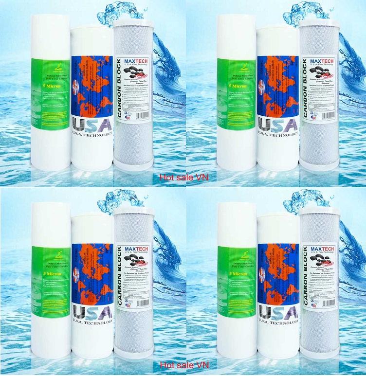 Giá giao sỉ - Combo 4 bộ lõi lọc số 1,2,3 dành cho các loại máy lọc nước RO, chiều dài 25cm (10 inch)