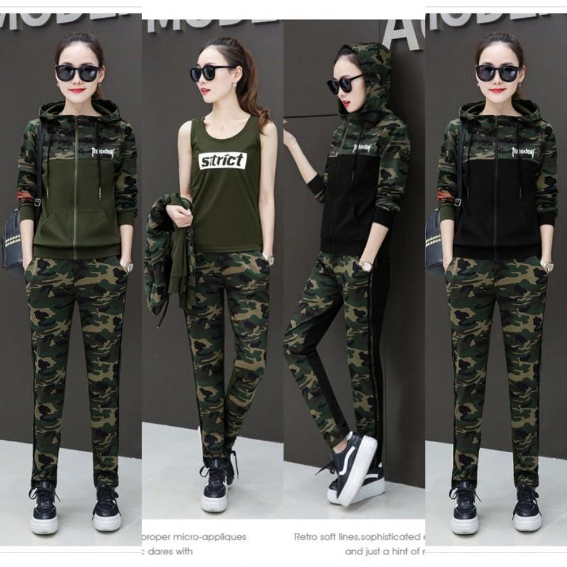 [HCM]Bộ đồ thể thao thu đông cao cấp 3 món phối lính