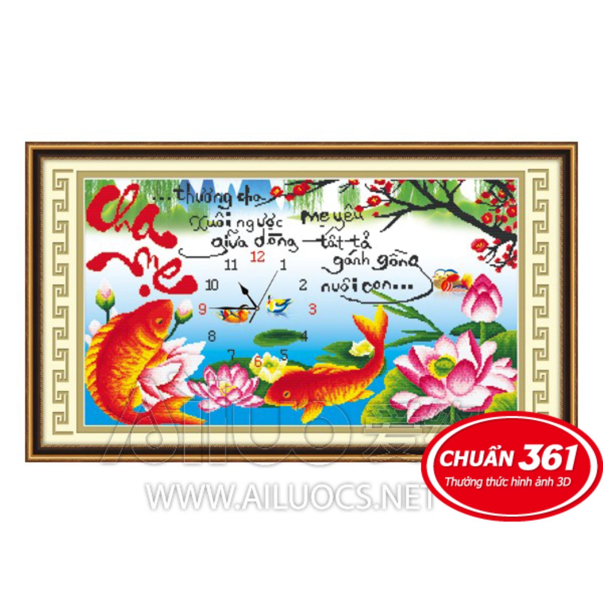 xả hàng tồn TRANH THÊU 3D ĐỒNG HỒ CHA MẸ 56713 Kích thước: 73X41cm, CHƯA THÊU
