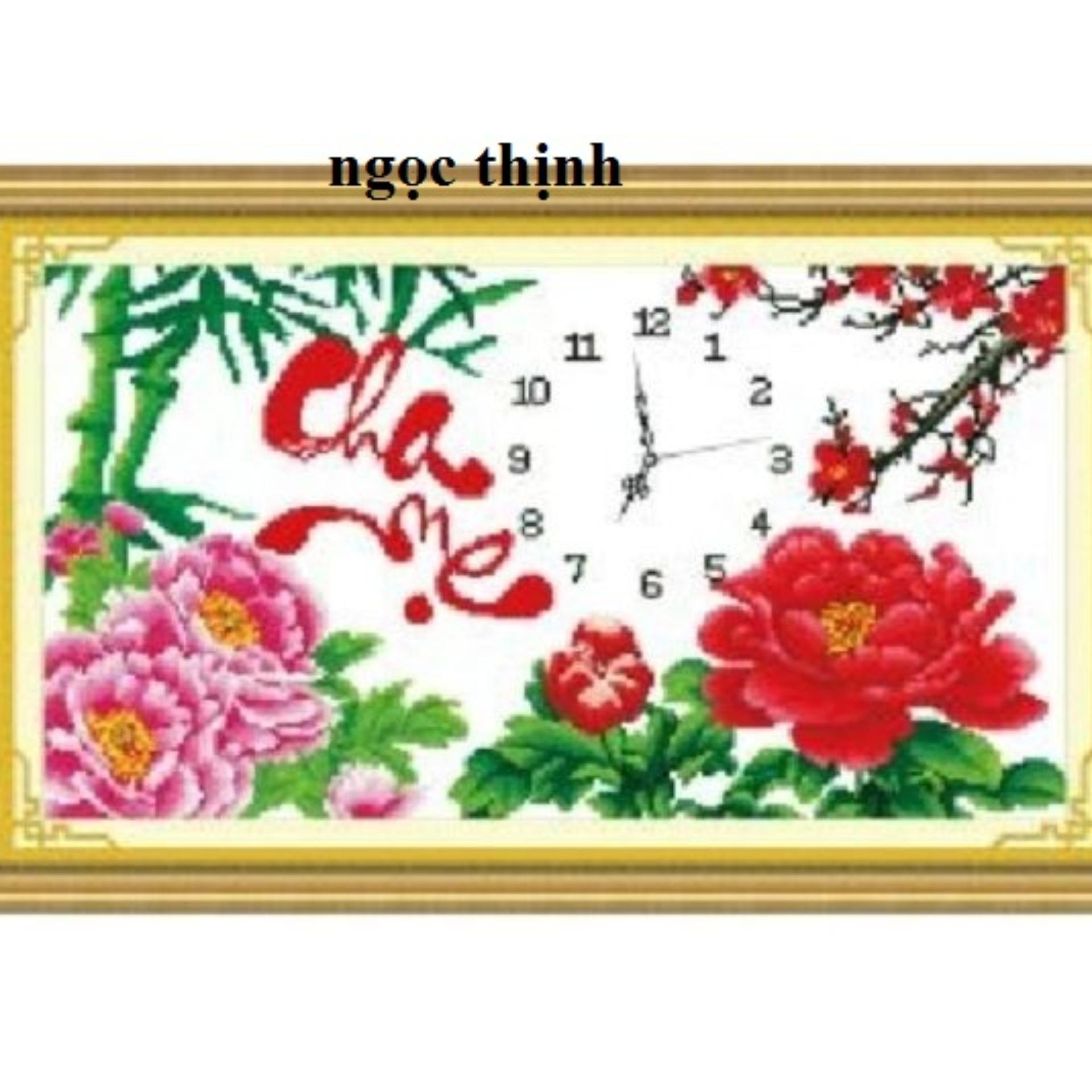 Tranh thêu chữ thập đồng hồ cha mẹ 222817- Ngocthinhshop