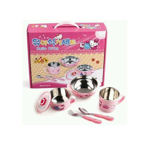 Bộ bát cốc thìa kitty ăn dặm inox siêu yêu cho bé KM