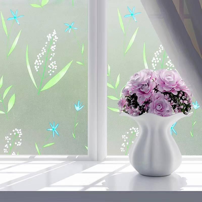 5 Mét Decal Dán Kính Mờ Khổ 45cm Có Sẵn Keo - Hoa Baby Lá Xanh TK405