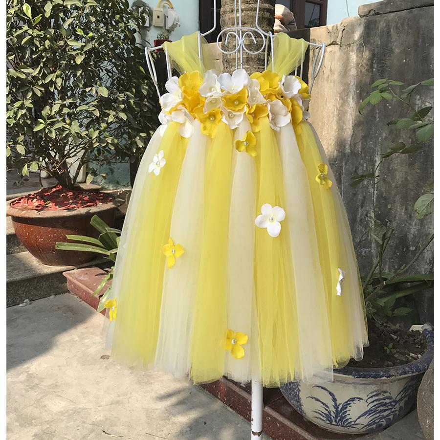 Váy tutu vàng pha trắng tú cầu vàng trắng