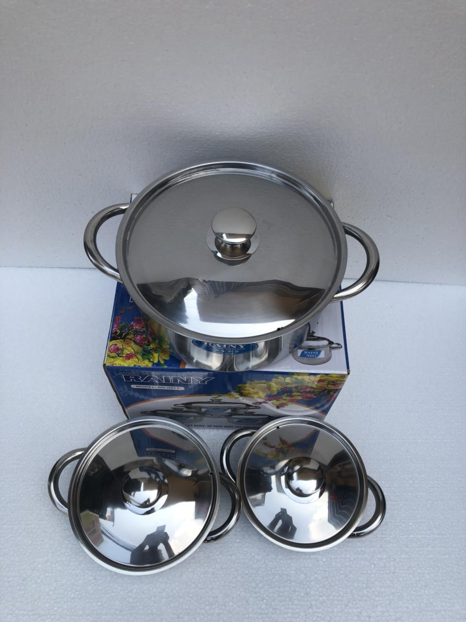 [HCM]Bộ 3 nồi inox Rainy RN 06 TT (Trắng inox)