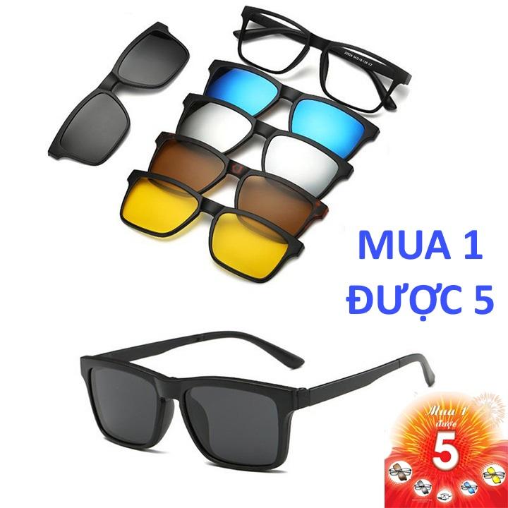 Kính mát đa tròng 5 in 1 đi đêm, đi biển, đi nắng (Tặng kèm bao da cao cấp)