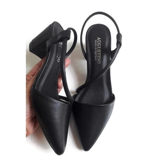 [SALE] Sandal Bít Mũi Nhọn Da Lì Quai Chéo Đế Vuông 5 Phân (Đen)