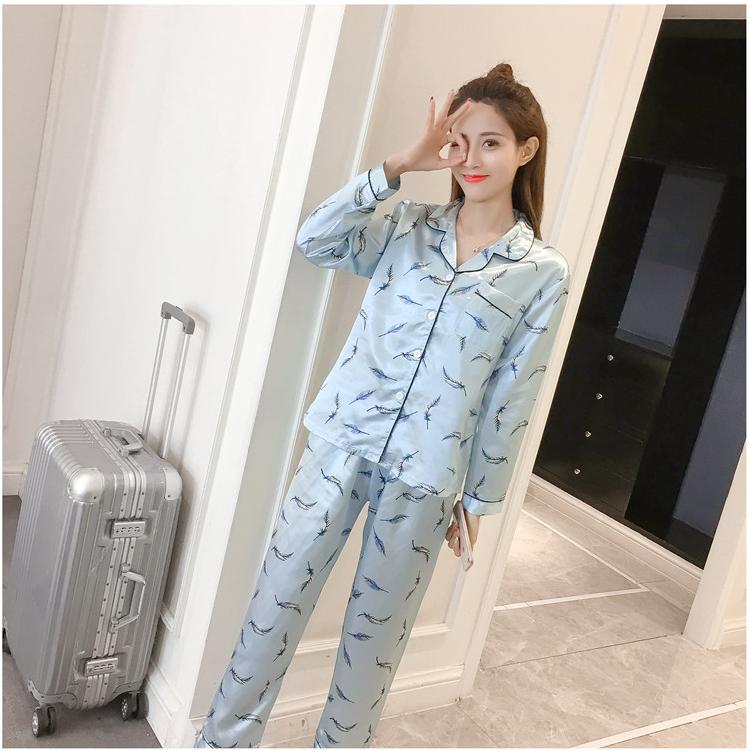 [HCM]Bộ Đồ Pijama Tay Dài Chất Vải Phi Lụa Hoa Tiết Lông Vũ CDANP12