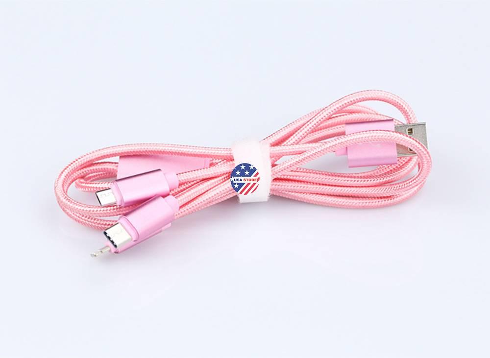 Cáp Sạc 3 Đầu T3 Dây Vải (Giao Màu Ngẫu Nhiên) GPKS1048