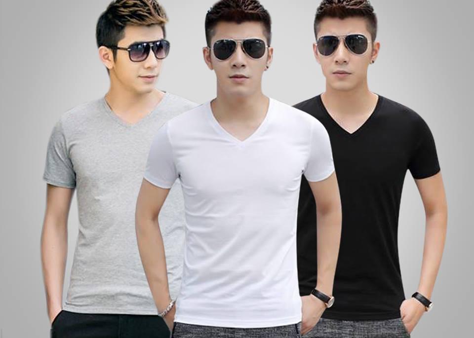Combo 3 áo thun nam body cổ tim vải dày mịn, thoáng mát phong cách hàn quốc ( đen/ trắng. xám )