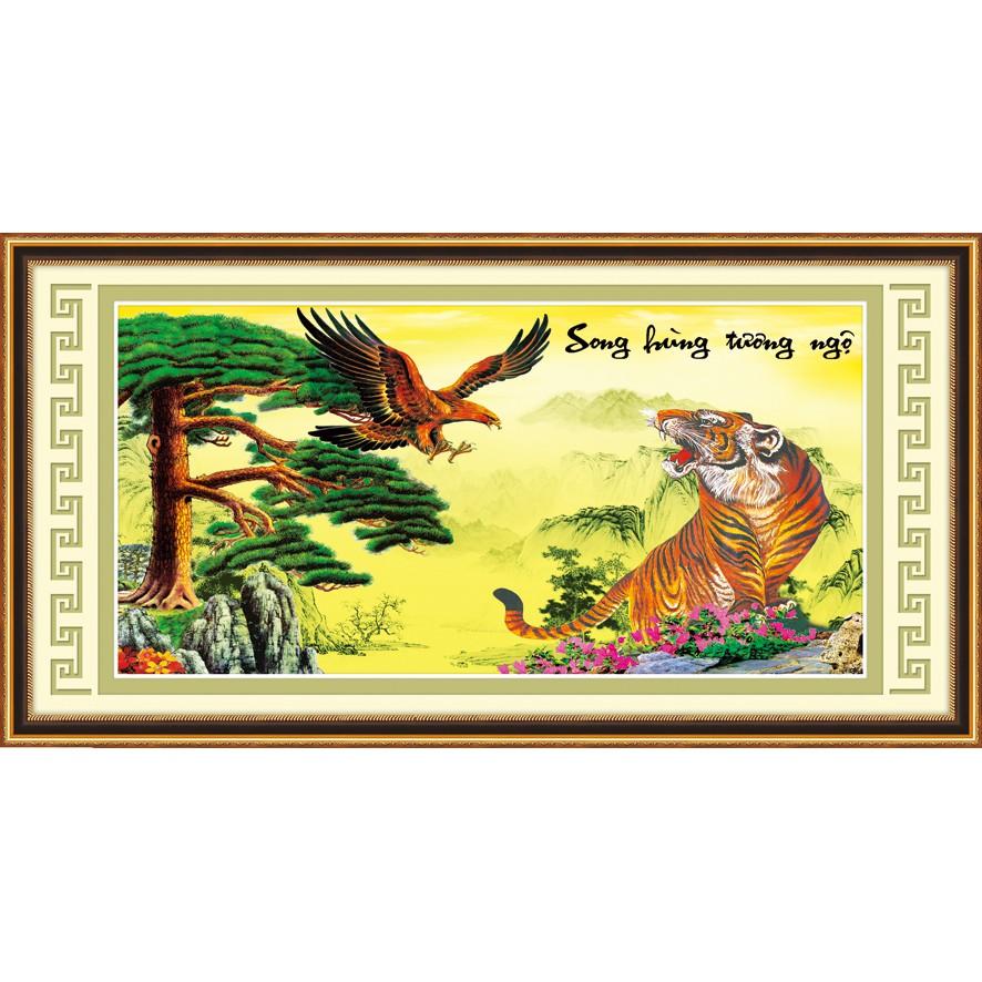 Tranh thêu hổ, đại bàng song hùng tương ngộ 3d ailuo al53477