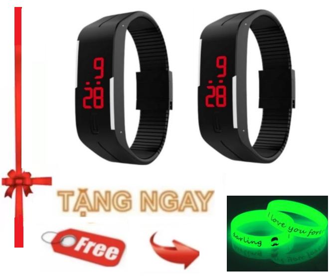 Combo 2 Đồng hồ đèn led thể thao + Tặng kèm vòng tay dạ quang phát sáng