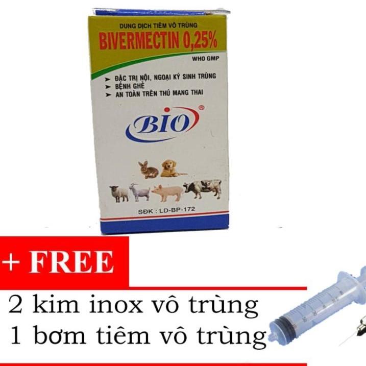 Thuốc Chích Ve Ghẻ Chó Mèo - sổ giun dạng chích cho chó mèo - Bio 20ml Bivermectin 20ml tặng kèm kim+xylanh