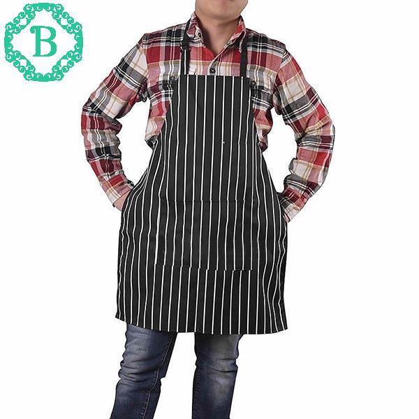 Durable Useful Adult Black Stripe Apron with 2 Pockets Waiter Home Essential