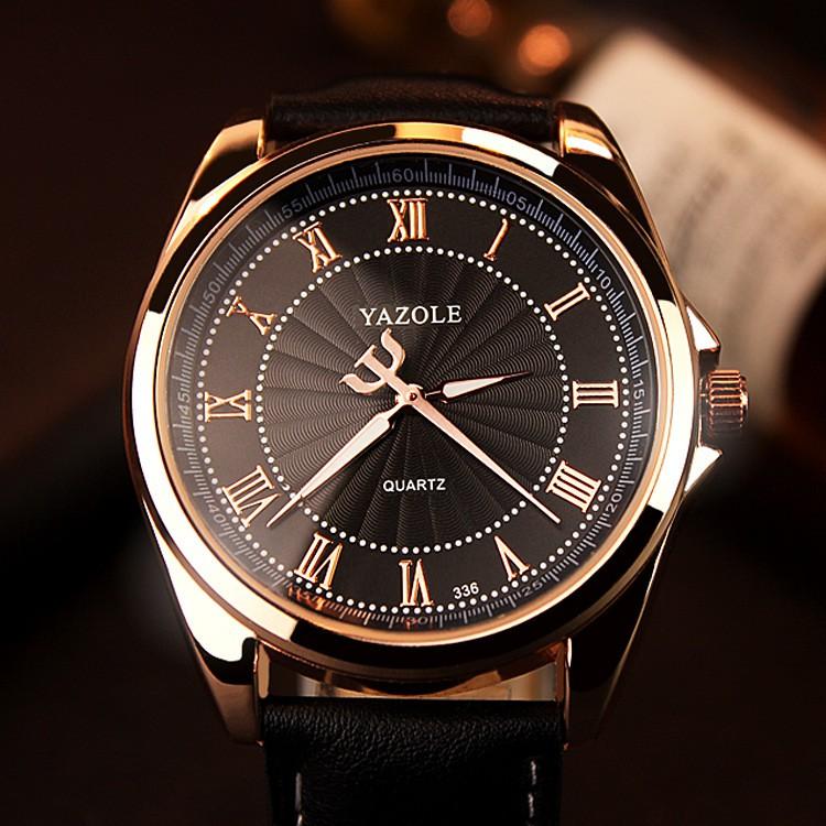 Đồng hồ nam Yazole V10 hiển thị Analog dây da bền màu