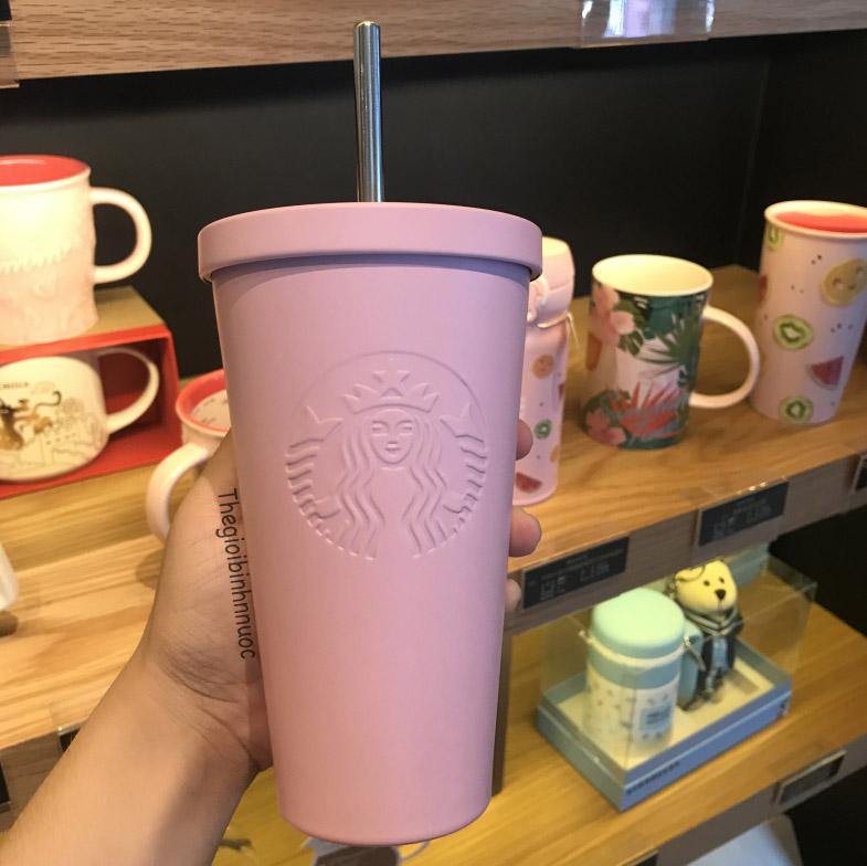 Ly Cold Cup Giữ Nhiệt Starbucks Xanh Dương Hồng Đen Kèm Ống Hút Và Cọ B287