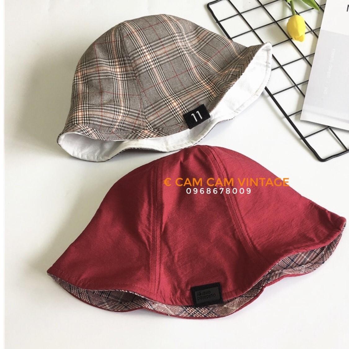 MŨ BUCKET VÀNG ULZZANG ĐỘI HAI MẶT ĐỘI 2 KIỂU ( 1 MẶT CARO + 1 MẶT MÀU )