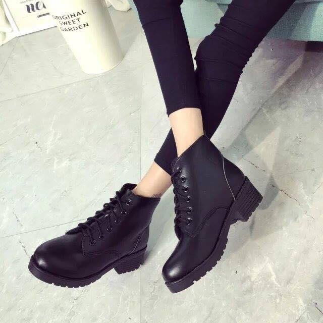 Giày Boot Nữ 5cm Gót Vuông Cổ Thấp
