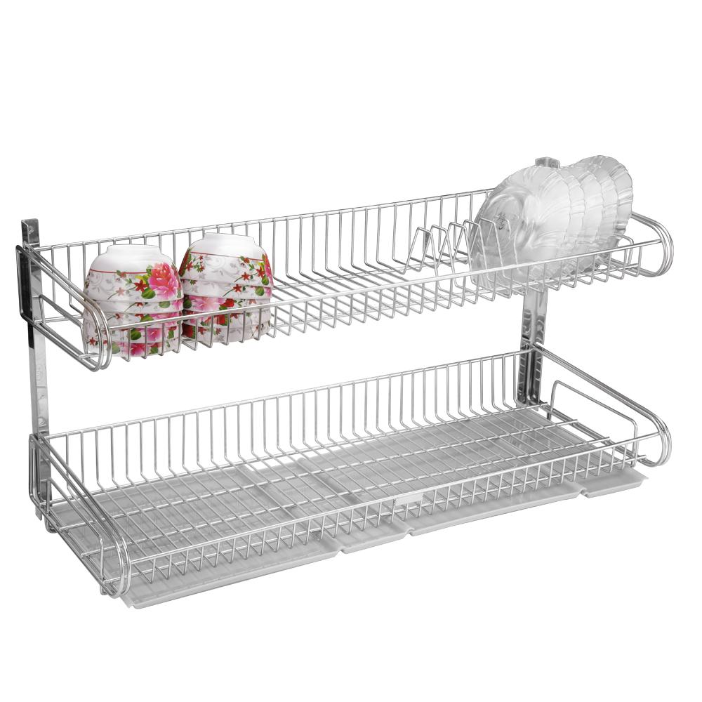 Kệ úp chén dĩa cao cấp Goda 2 tầng inox 304, kèm khay hứng nước bằng nhựa cao cấp 70x30cm