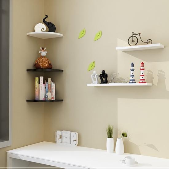 Kệ góc treo tường gỗ xanh chống ẩm bộ 4 miếng hình quạt để nhà tắm tiện lợi (Trắng đen)