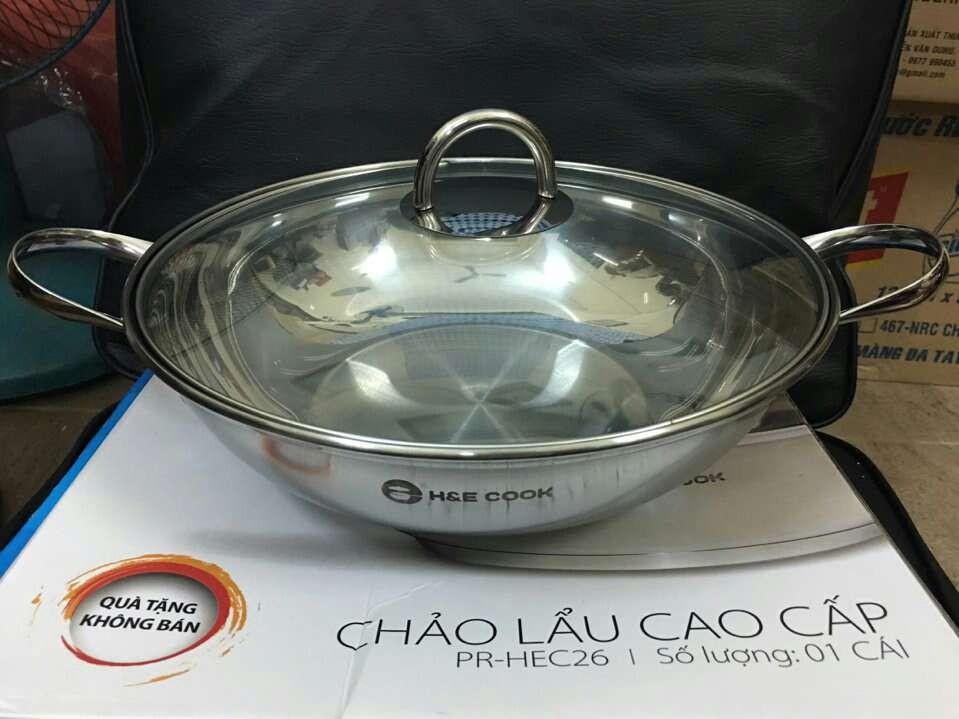 Chảo lẩu Inox 3 đáy vung kính dùng bếp từ H&E Cook 28cm