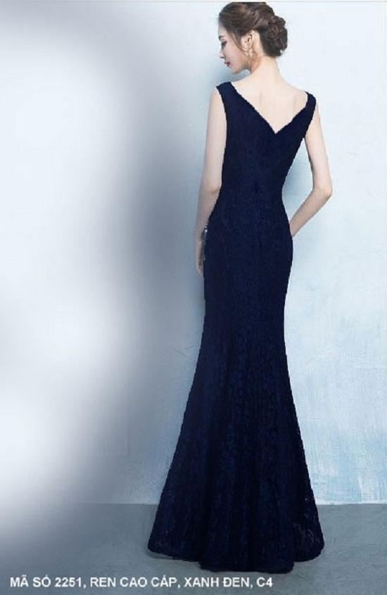 ĐẦM DẠ HỘI REN CỔ V ĐÍNH ĐÁ SANG TRỌNG