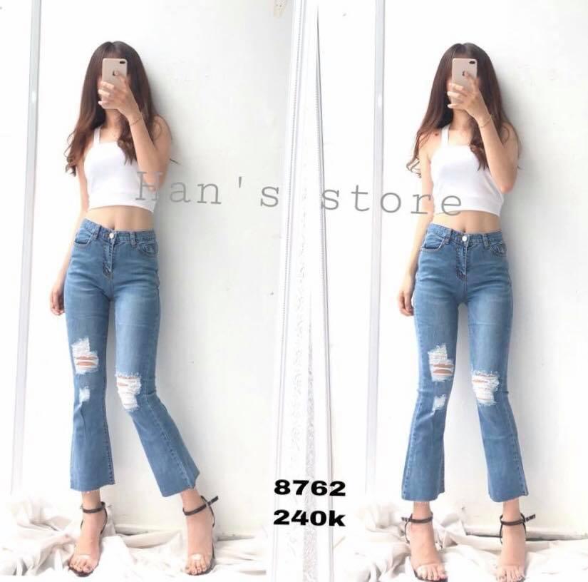 Quần jeans ống loe rách nhẹ ms 2121 - MoliJeans