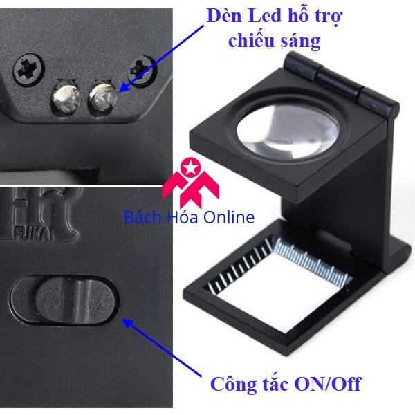 Kính lúp 10x có đèn, có thước đo