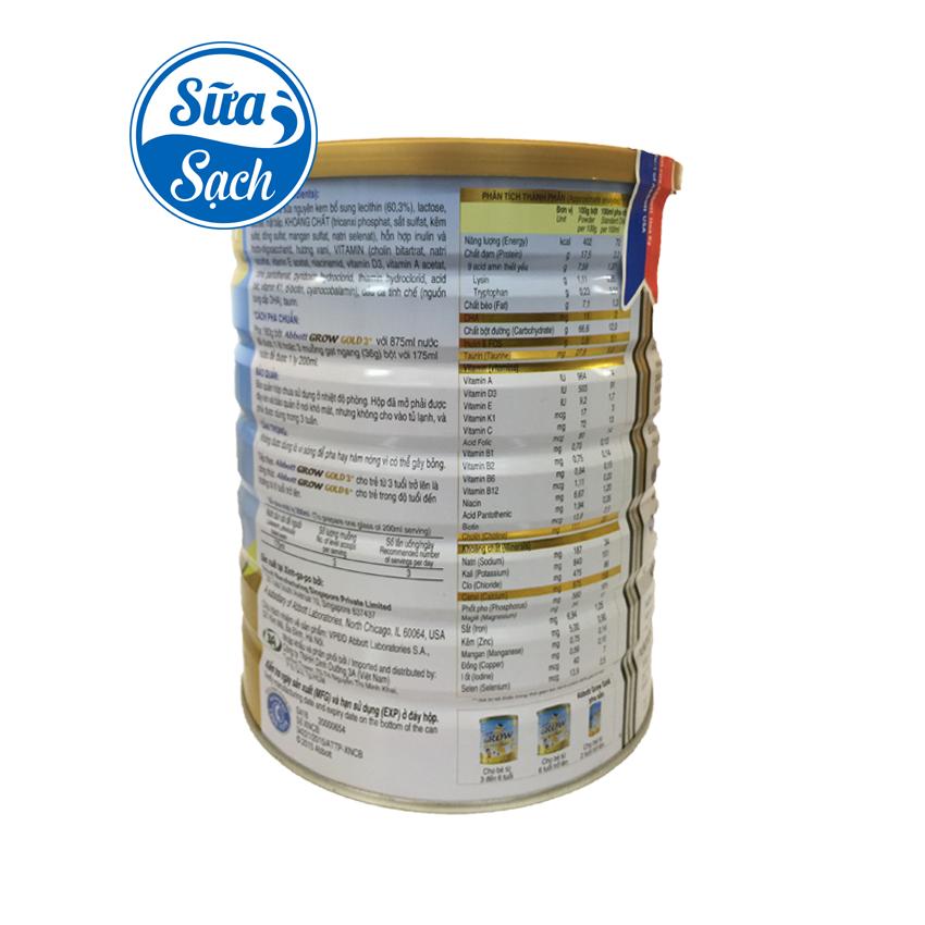 Sữa bột Abbott Grow Gold 3+/6+ hương vani 900gr