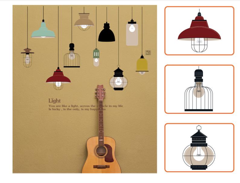 Decan dán tường Đèn lồng thưa JM7306-69