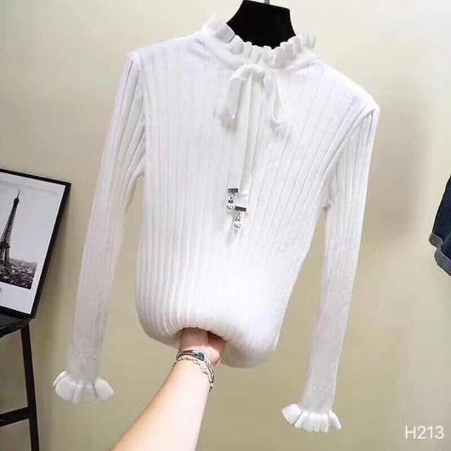 Áo len bánh bèo nơ ngọc cao cấp