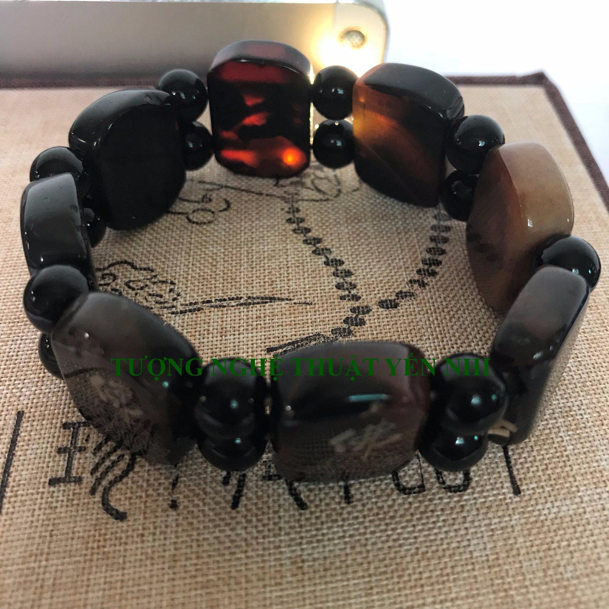 Vòng tay mã não bản 20mm khắc hoa sen kinh phật