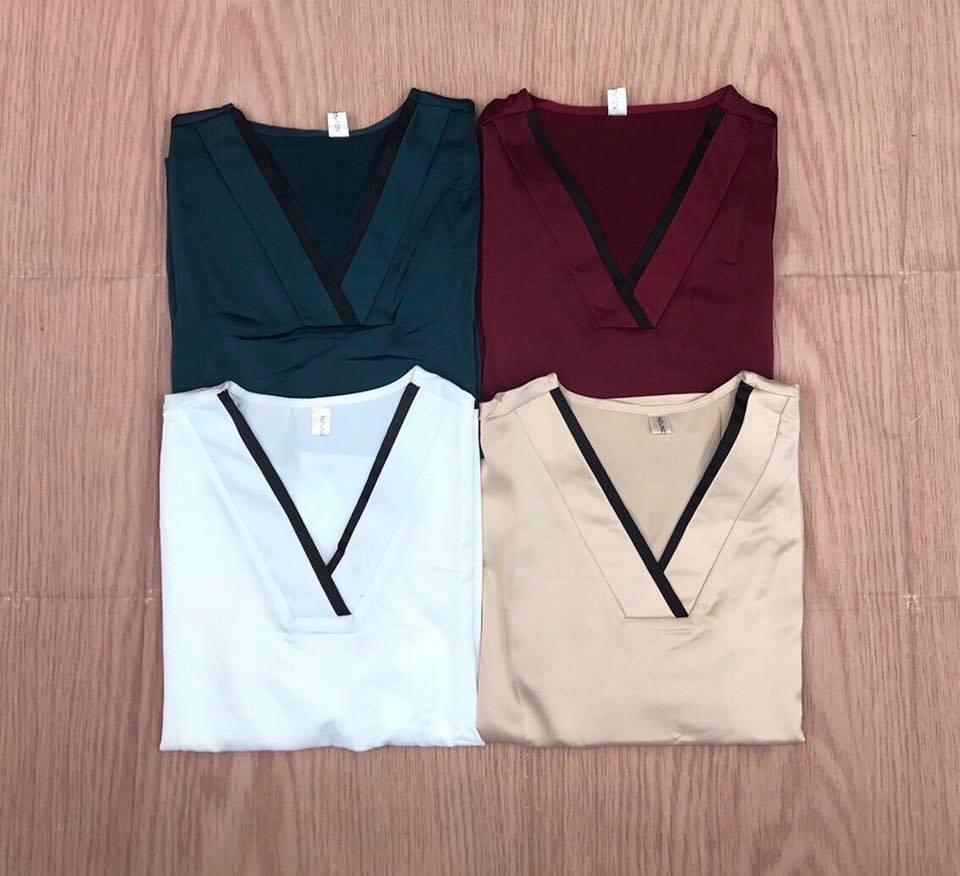 Áo sơ mi phi lụa cổ chữ V