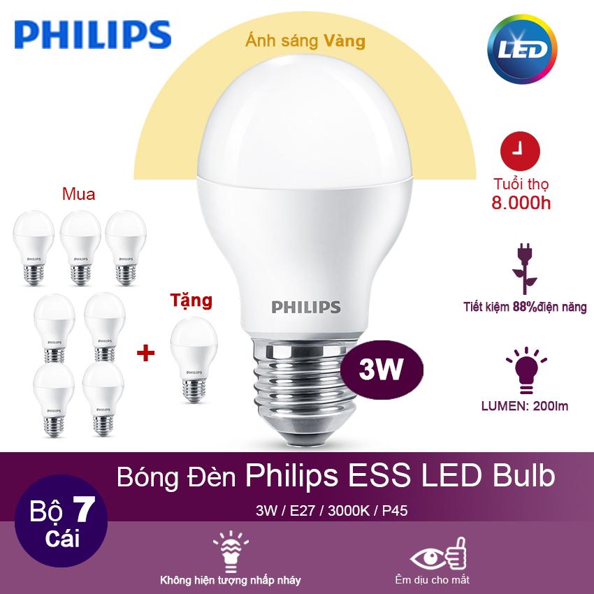 (Mua 7 tặng 1) Bóng đèn Philips LED ESS LEDBulb 3W 3000K đuôi E27 230V P45 - Ánh sáng vàng